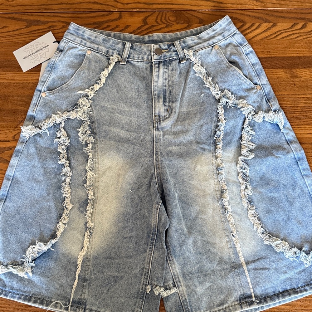 SUPERMADE DISTRESSED JEAN SHORTS INDIGO - L